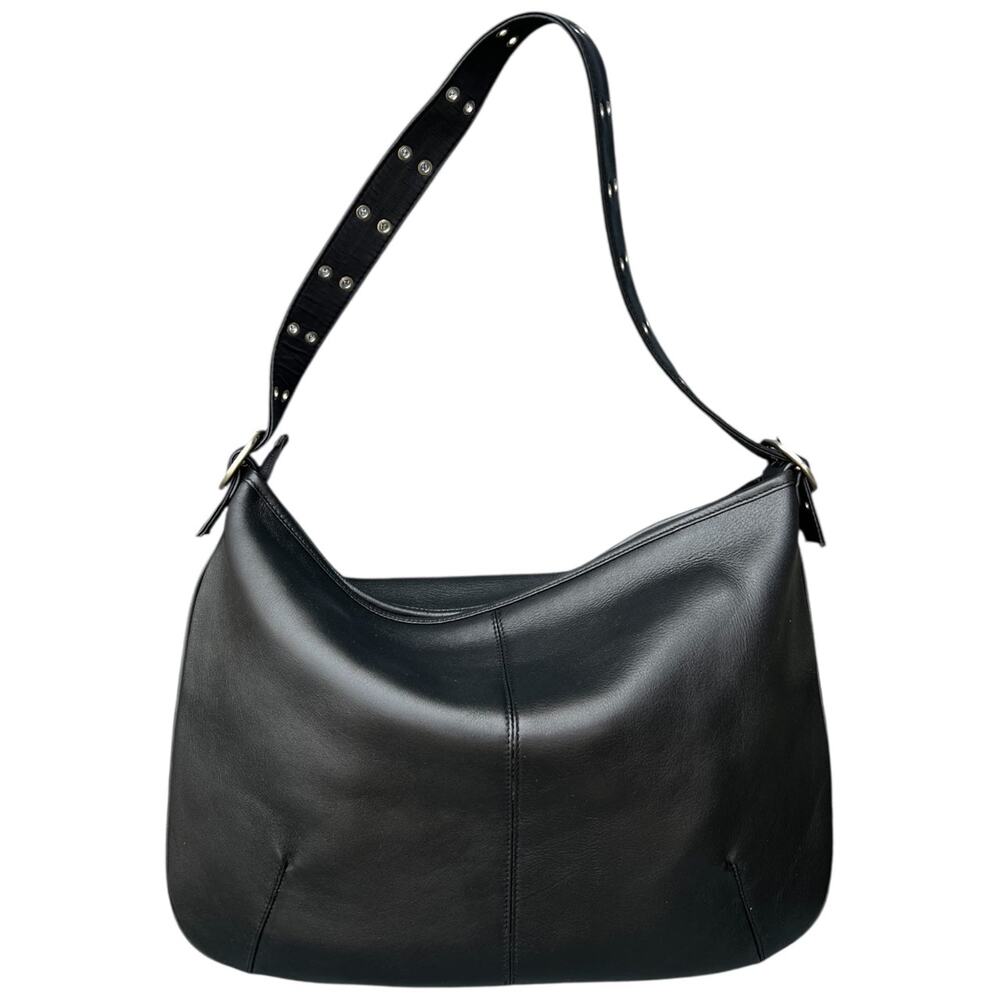 Vintage Hobo International XL Black Leather Shoulder Bag Adjustable Grommet 90s